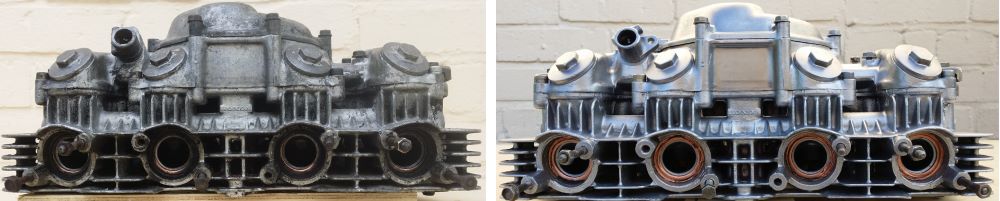 Honda 500cc before and after vapour blasting 